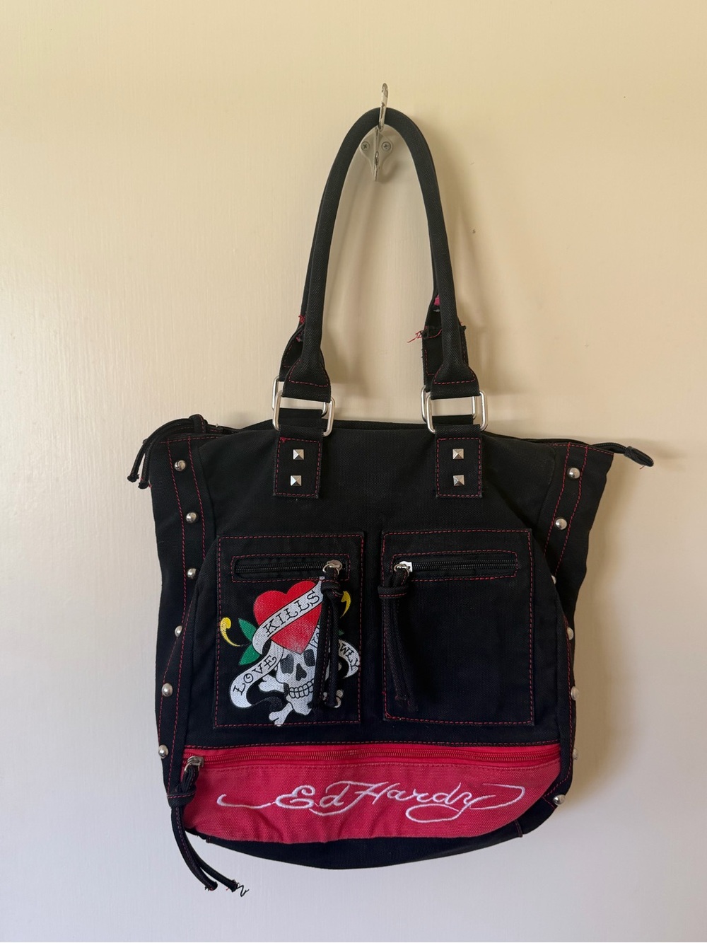 Vintage Ed Hardy by Christian Audigier Love Kills Slowly Tote Shoulder Bag Y2K